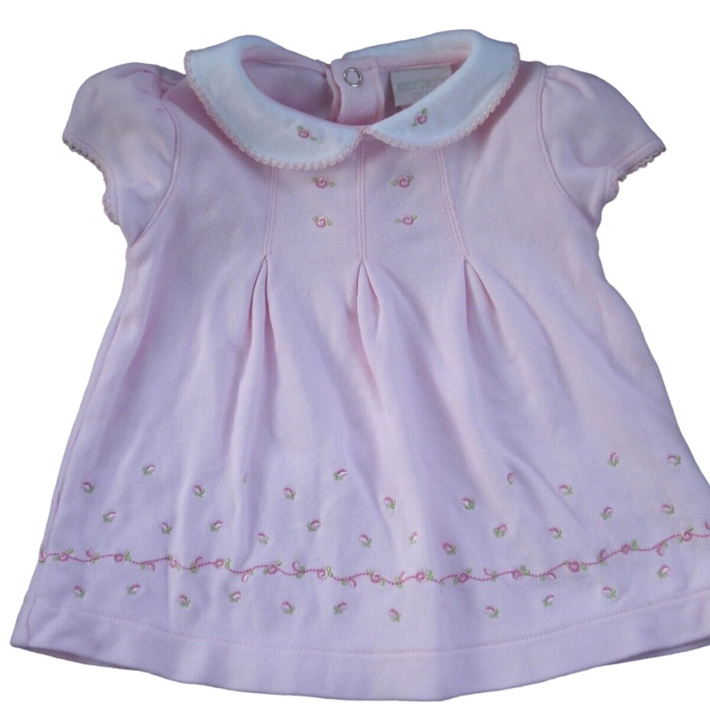 Vintage Carter's Light Pink Baby Dress with Embroidered Roses